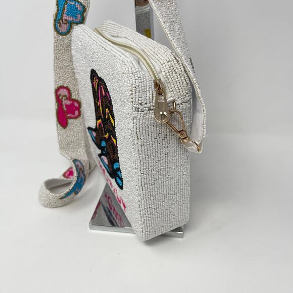 Howdy Cowgirl Boots Hat Sead Bead Crossbody White Pink Western Rodeo‎ - Picture 3 of 7